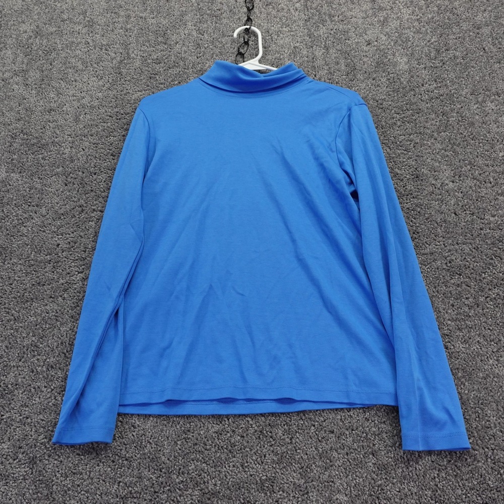 LL Bean Turtleneck Womens Large Blue Supima Cotton Long Sleeve Casual Top